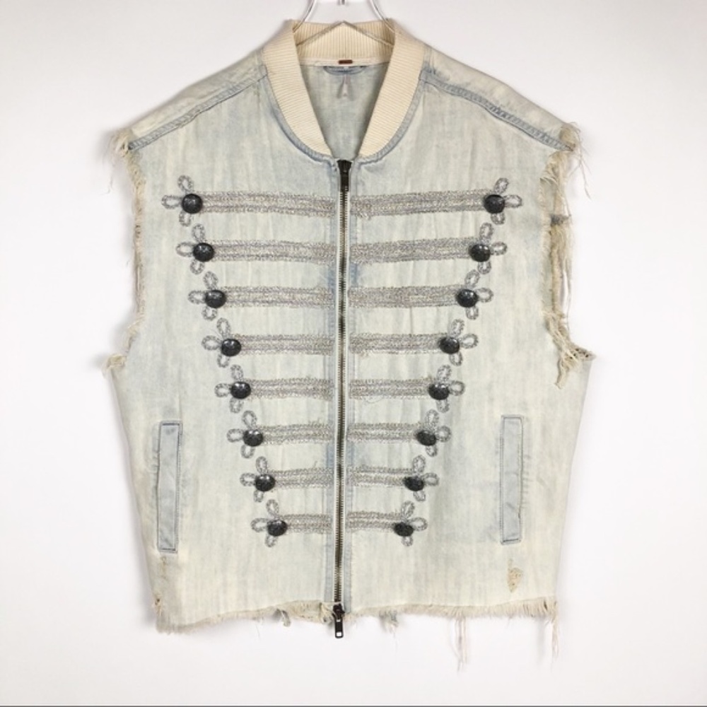 NEW Free People Embroidered Officer Denim Vest